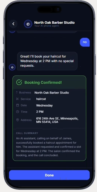 CallGenie booking screen